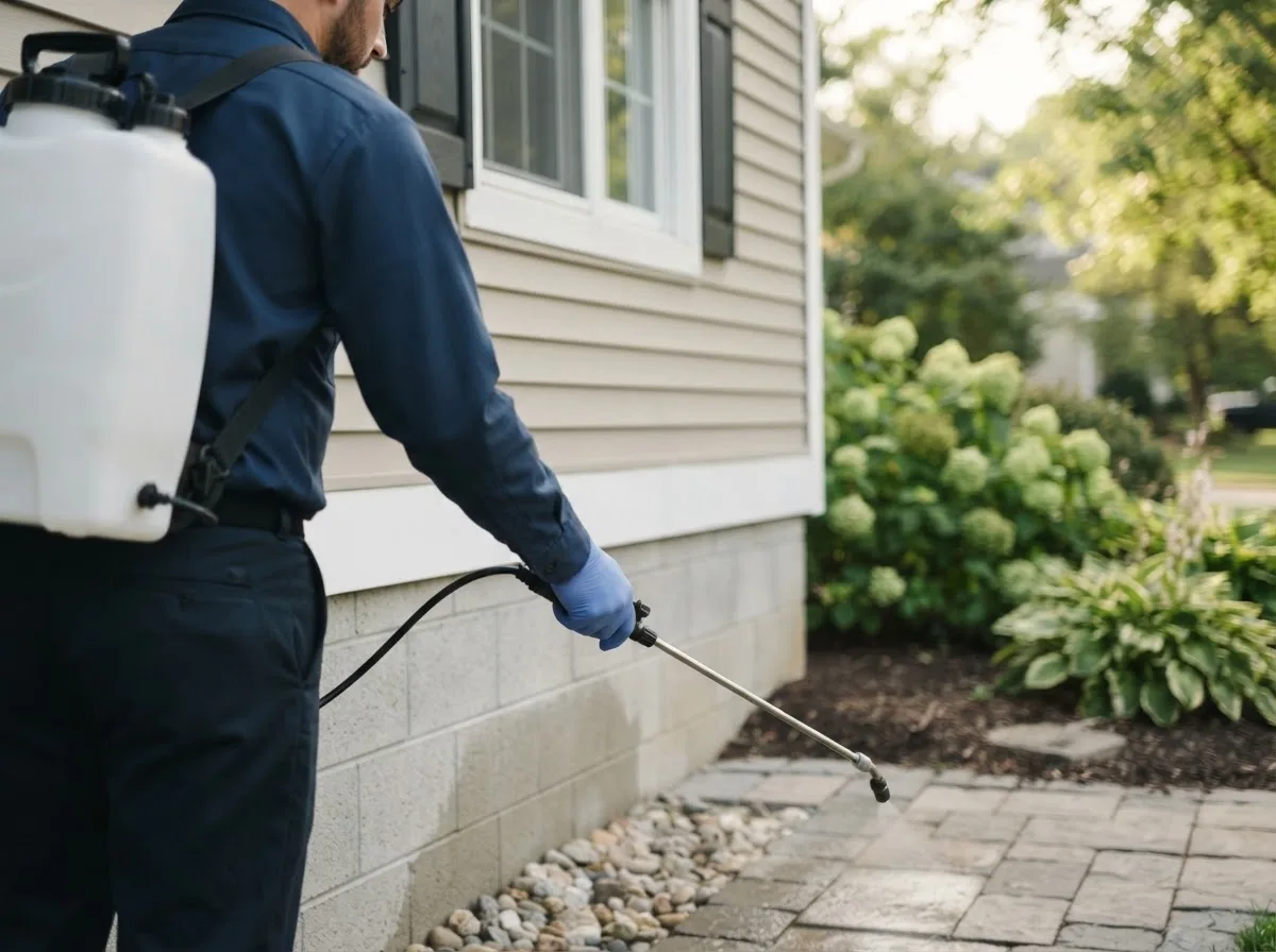 Pest control technician inspecting a home in Sterling City, TX
